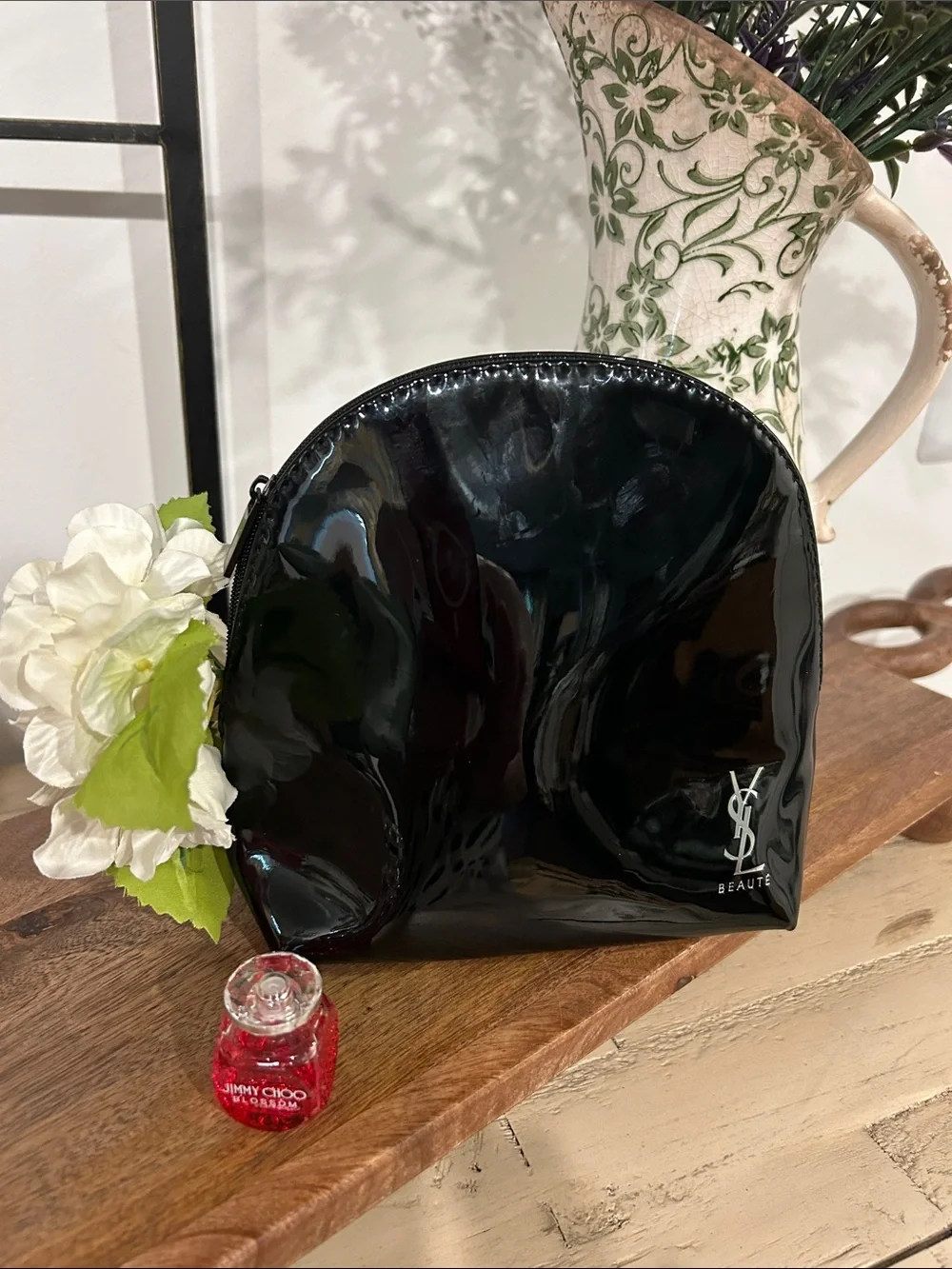Yves Saint Laurent Glossy Black Patent Cosmetic Pouch